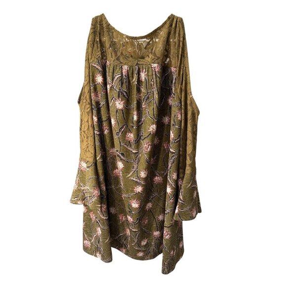 Entro Green Floral Lace Cold Shoulder Dress Size Small  With Bow Detail EUC - Picture 9 of 9